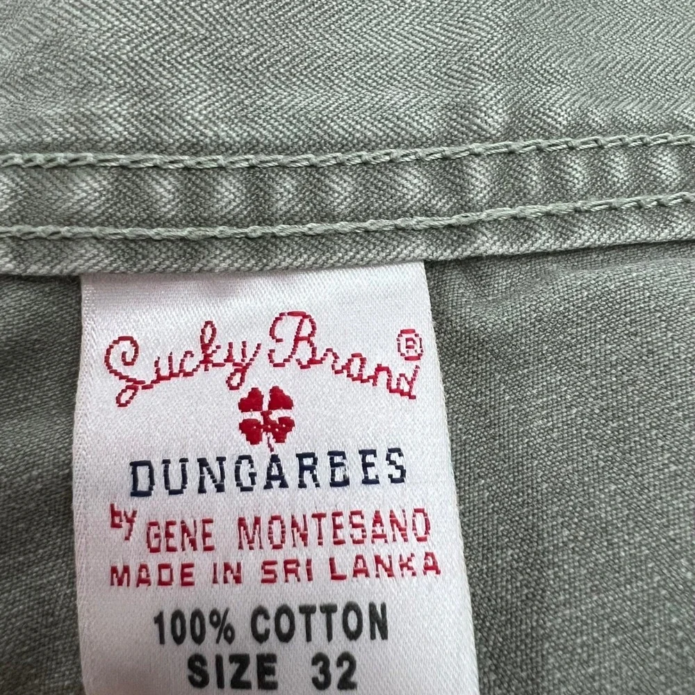 Vintage Lucky Brand Dungarees Women Size 14 Olive Green Raw Hem Y2K Pants Cotton - Picture 2 of 10